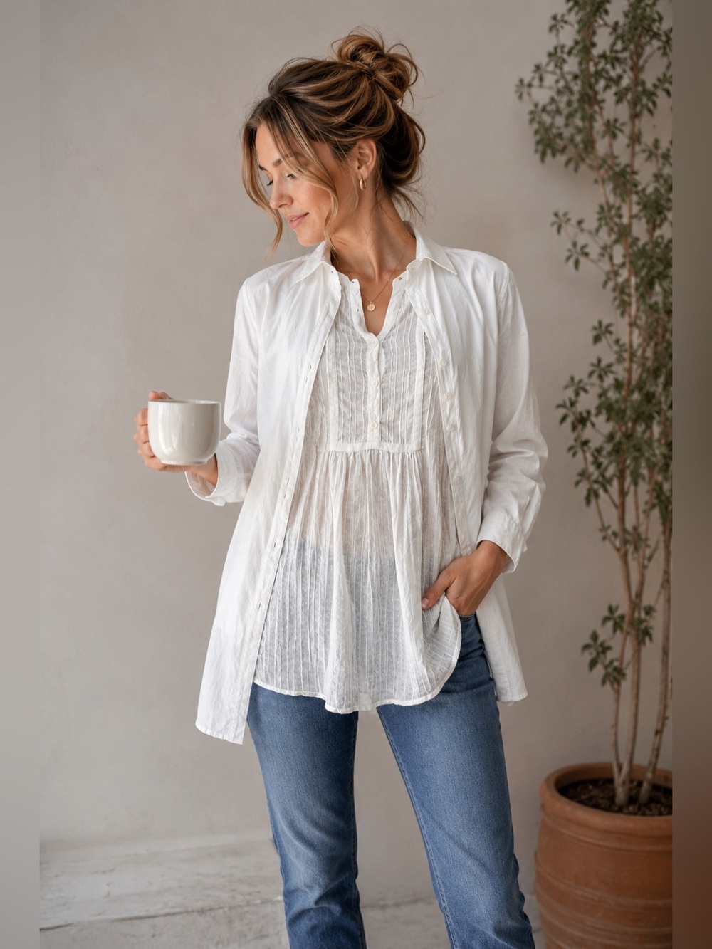 Mango Casual Sportswear White 100% Cotton Button Front Shirt Tunic S